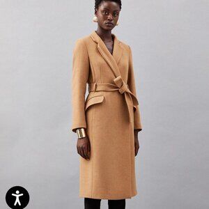 NWOT Karen Millen Camel Coat Notched Collar EU 6